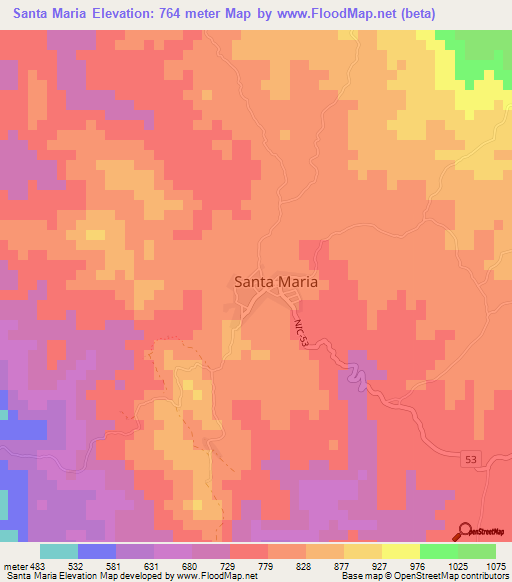 Santa Maria,Nicaragua Elevation Map