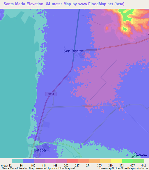 Santa Maria,Nicaragua Elevation Map