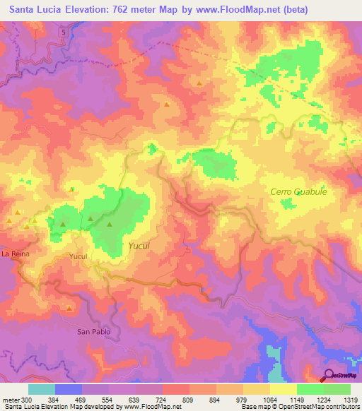 Santa Lucia,Nicaragua Elevation Map