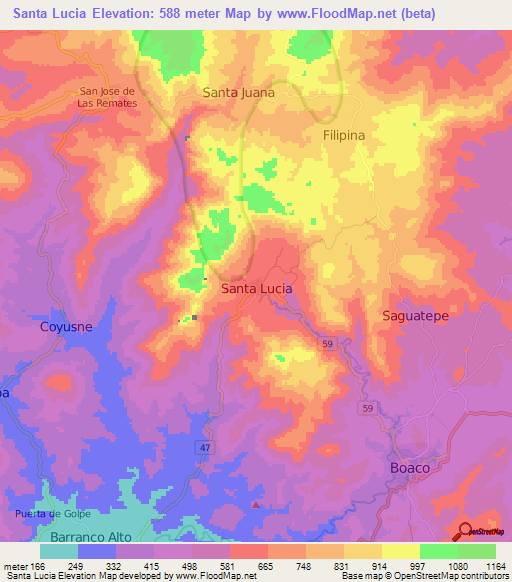 Santa Lucia,Nicaragua Elevation Map