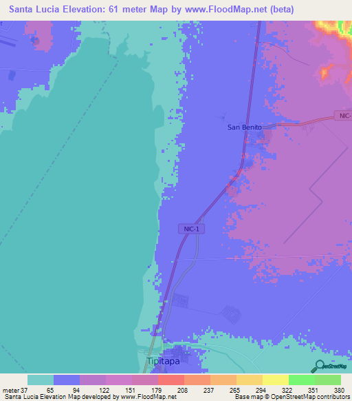 Santa Lucia,Nicaragua Elevation Map