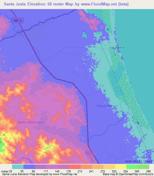 Santa Justa,Nicaragua Elevation Map