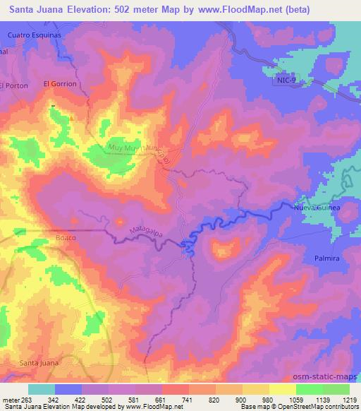 Santa Juana,Nicaragua Elevation Map