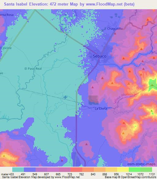 Santa Isabel,Nicaragua Elevation Map