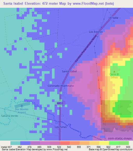 Santa Isabel,Nicaragua Elevation Map