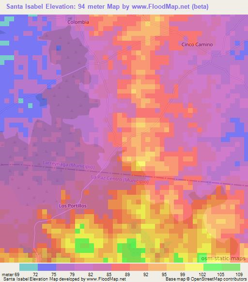 Santa Isabel,Nicaragua Elevation Map