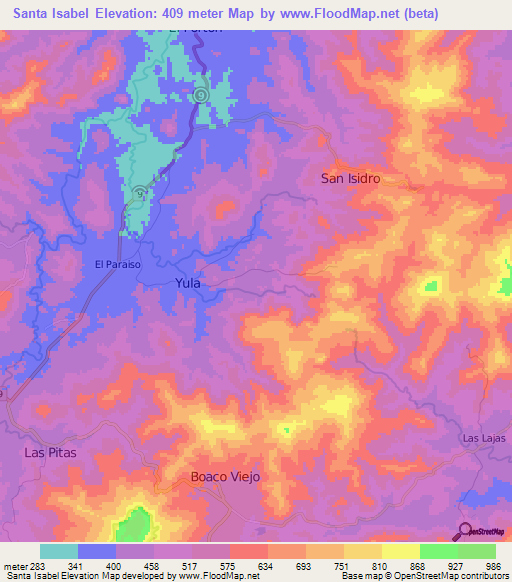 Santa Isabel,Nicaragua Elevation Map