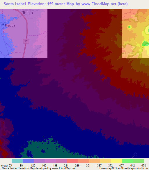 Santa Isabel,Nicaragua Elevation Map