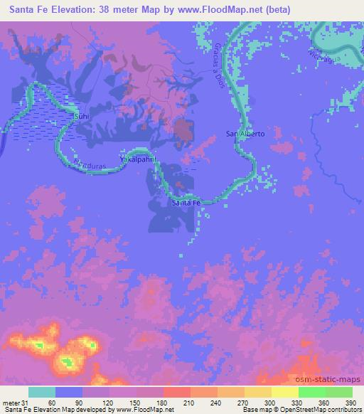 Santa Fe,Nicaragua Elevation Map