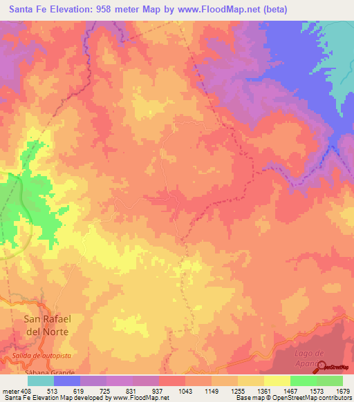 Santa Fe,Nicaragua Elevation Map