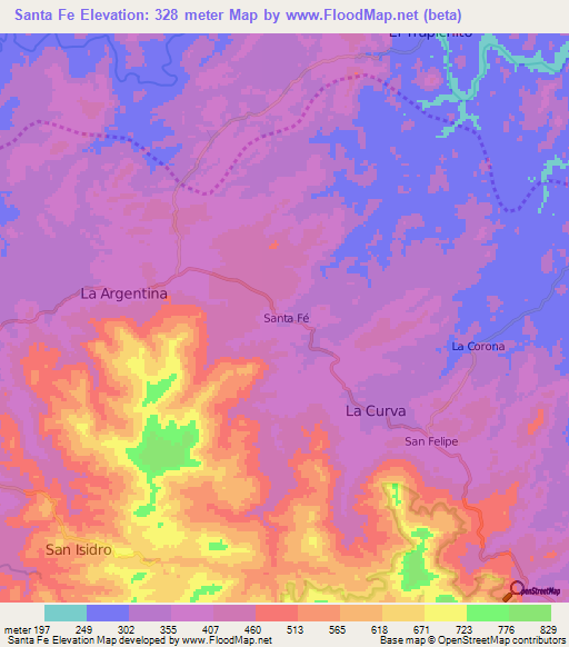 Santa Fe,Nicaragua Elevation Map
