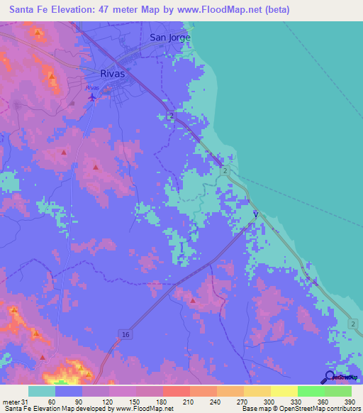 Santa Fe,Nicaragua Elevation Map