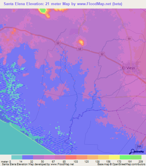 Santa Elena,Nicaragua Elevation Map