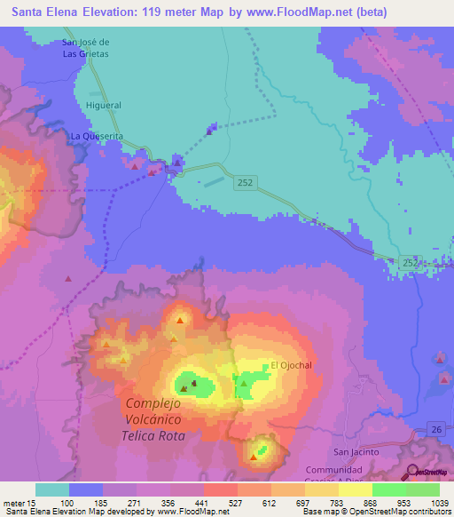 Santa Elena,Nicaragua Elevation Map
