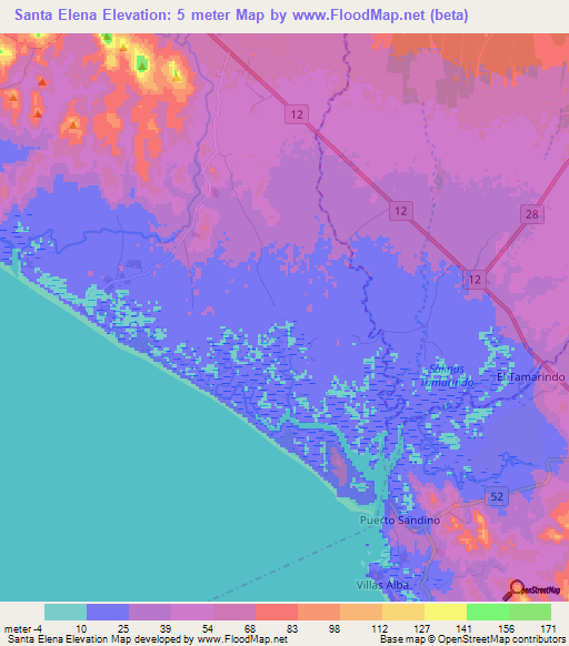Santa Elena,Nicaragua Elevation Map