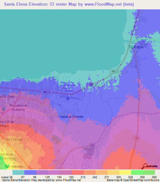 Santa Elena,Nicaragua Elevation Map