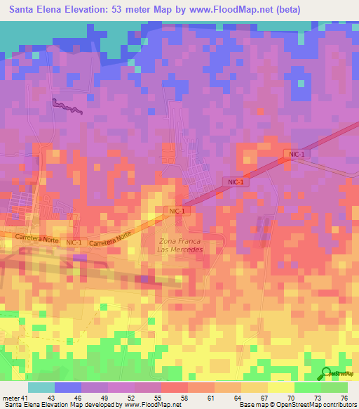 Santa Elena,Nicaragua Elevation Map