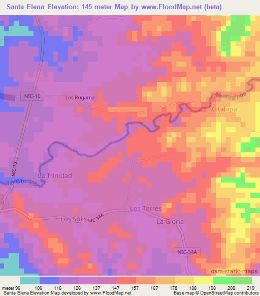 Santa Elena,Nicaragua Elevation Map