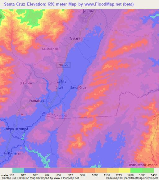 Santa Cruz,Nicaragua Elevation Map