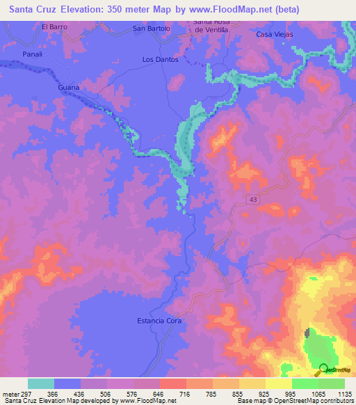 Santa Cruz,Nicaragua Elevation Map