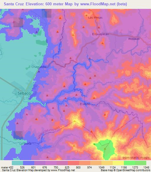 Santa Cruz,Nicaragua Elevation Map