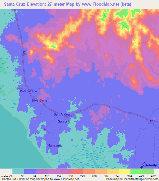 Santa Cruz,Nicaragua Elevation Map
