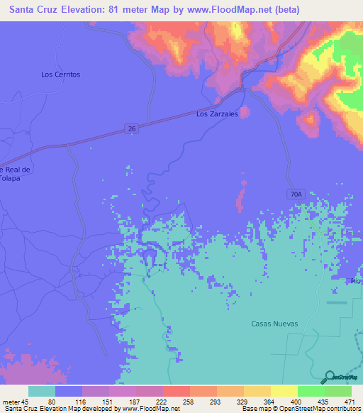 Santa Cruz,Nicaragua Elevation Map