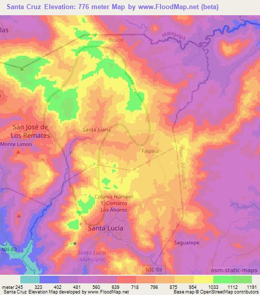 Santa Cruz,Nicaragua Elevation Map