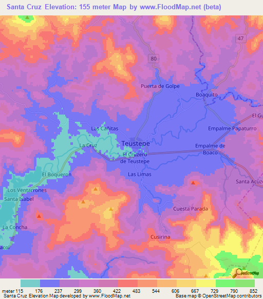 Santa Cruz,Nicaragua Elevation Map