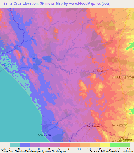 Santa Cruz,Nicaragua Elevation Map
