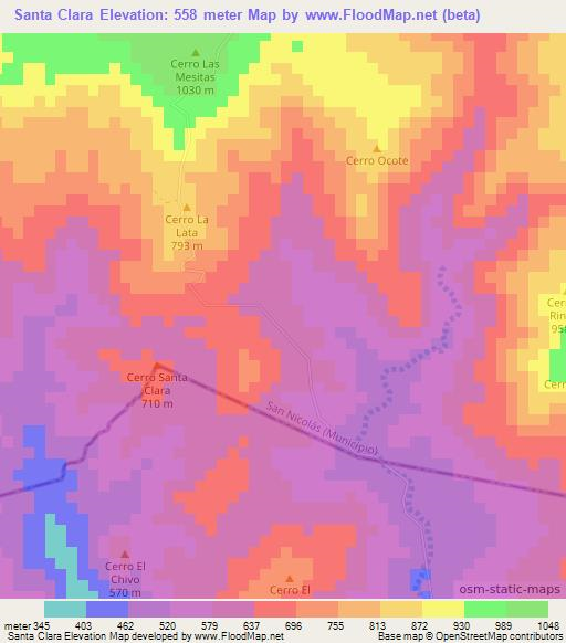 Santa Clara,Nicaragua Elevation Map
