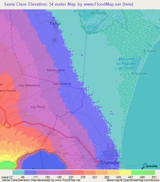 Santa Clara,Nicaragua Elevation Map