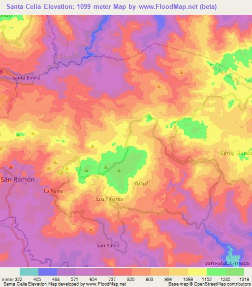 Santa Celia,Nicaragua Elevation Map