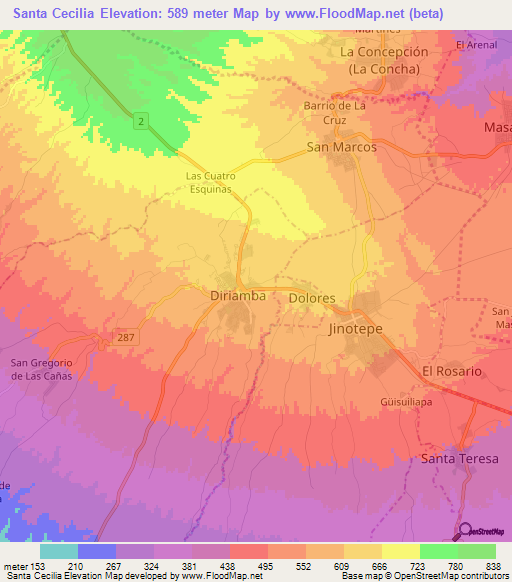 Santa Cecilia,Nicaragua Elevation Map