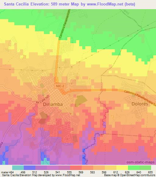 Santa Cecilia,Nicaragua Elevation Map