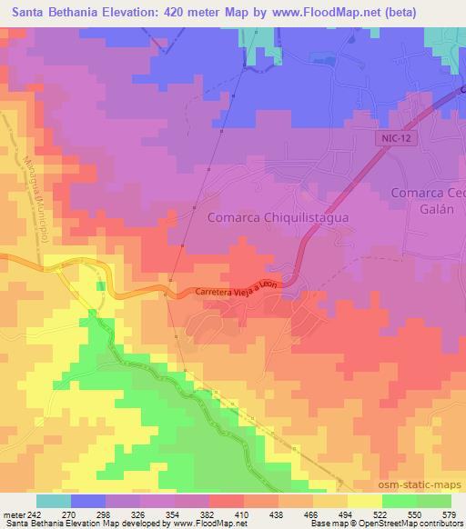 Santa Bethania,Nicaragua Elevation Map