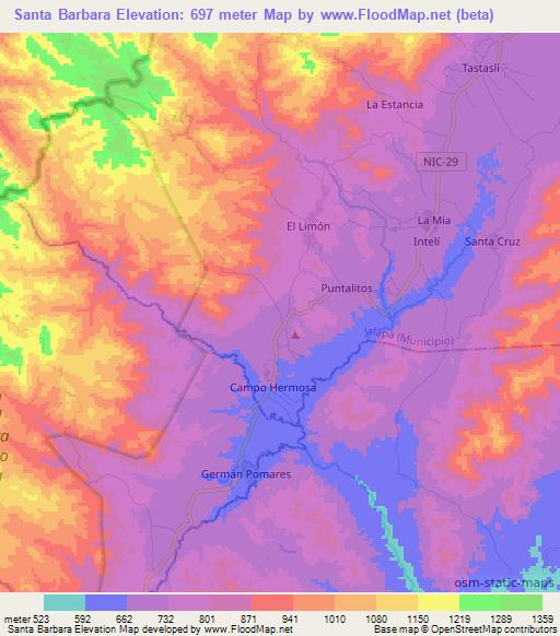 Santa Barbara,Nicaragua Elevation Map