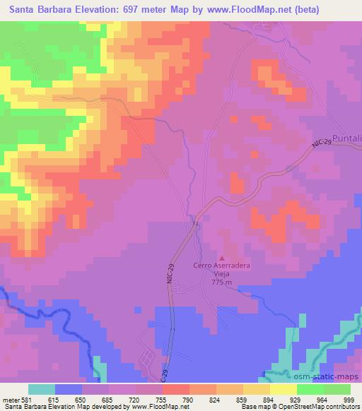Santa Barbara,Nicaragua Elevation Map