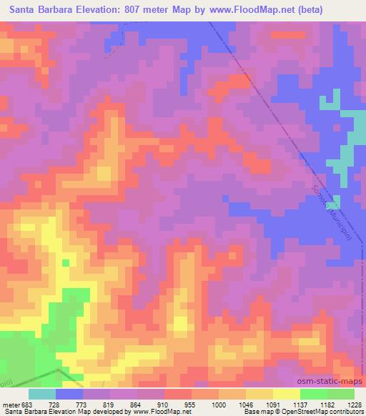 Santa Barbara,Nicaragua Elevation Map