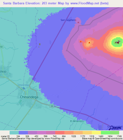 Santa Barbara,Nicaragua Elevation Map