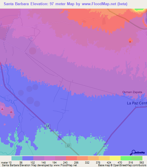 Santa Barbara,Nicaragua Elevation Map
