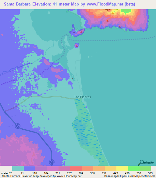 Santa Barbara,Nicaragua Elevation Map