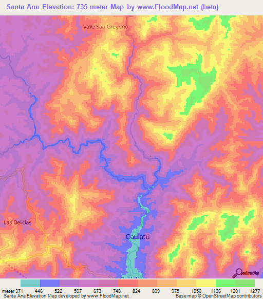 Santa Ana,Nicaragua Elevation Map