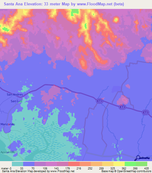 Santa Ana,Nicaragua Elevation Map