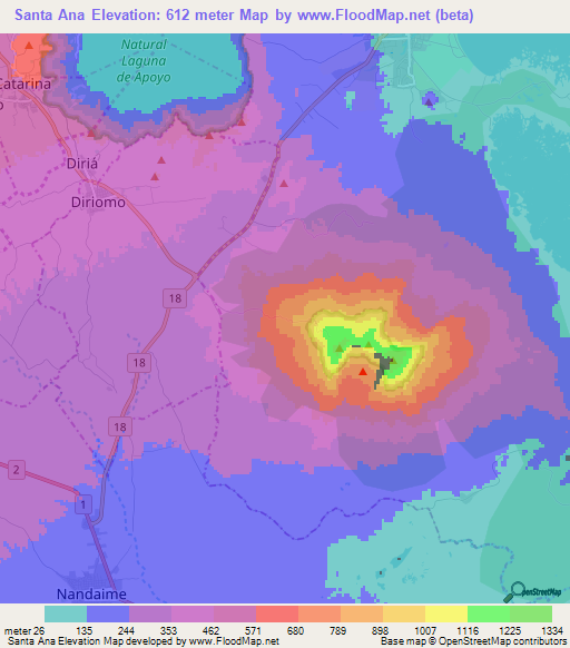Santa Ana,Nicaragua Elevation Map