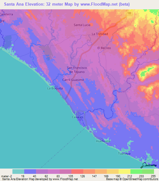 Santa Ana,Nicaragua Elevation Map