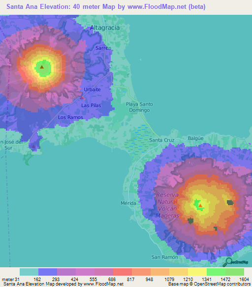 Santa Ana,Nicaragua Elevation Map
