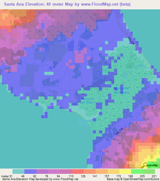 Santa Ana,Nicaragua Elevation Map