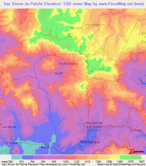 San Simon de Palcila,Nicaragua Elevation Map