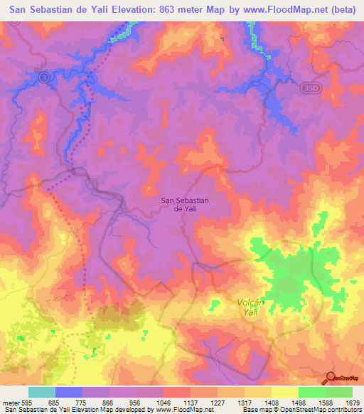 San Sebastian de Yali,Nicaragua Elevation Map